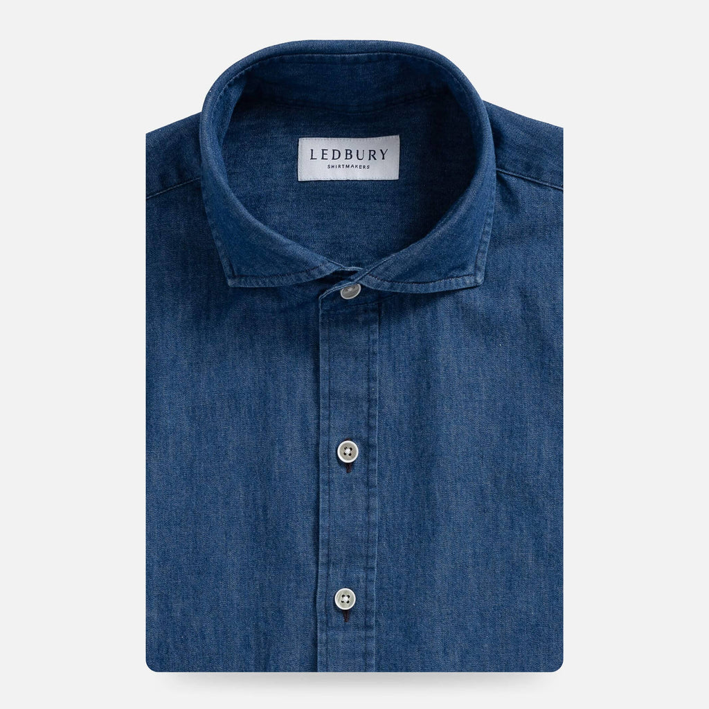 The Denim Blue Charlap Indigo Denim Custom Shirt Custom Casual Shirt- Ledbury
