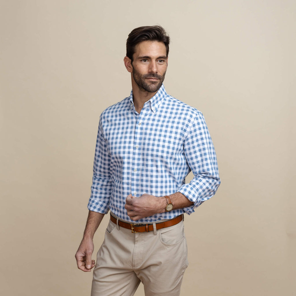 The Blue Coleman Cotton Linen Gingham Custom Shirt Custom Casual Shirt- Ledbury