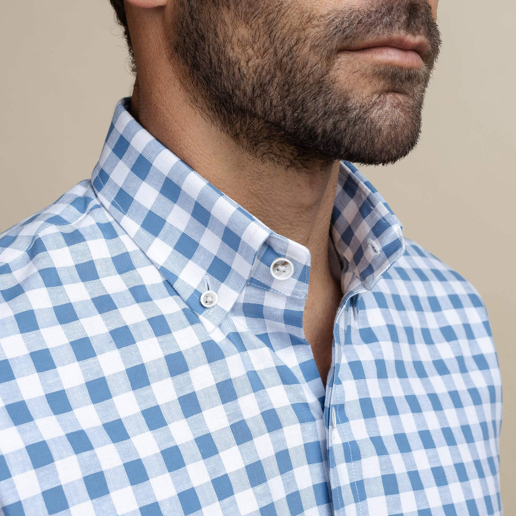 The Blue Coleman Cotton Linen Gingham Custom Shirt Custom Casual Shirt- Ledbury