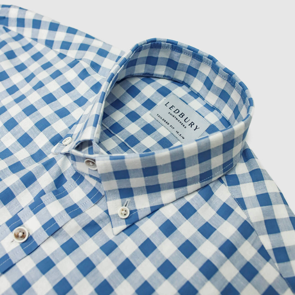 The Blue Coleman Cotton Linen Gingham Custom Shirt Custom Casual Shirt- Ledbury
