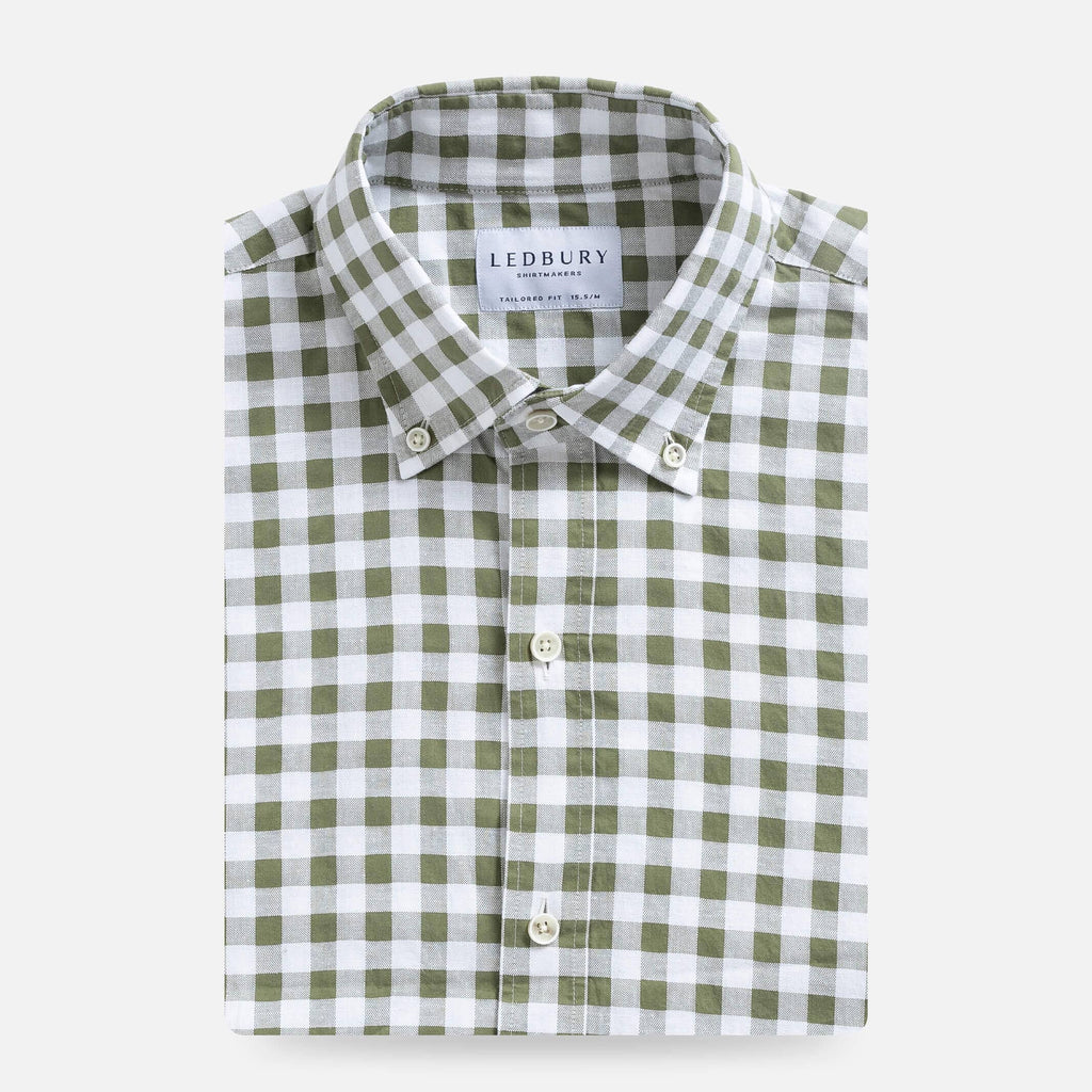 The Dusty Olive Coleman Cotton Linen Gingham Custom Shirt Custom Casual Shirt- Ledbury