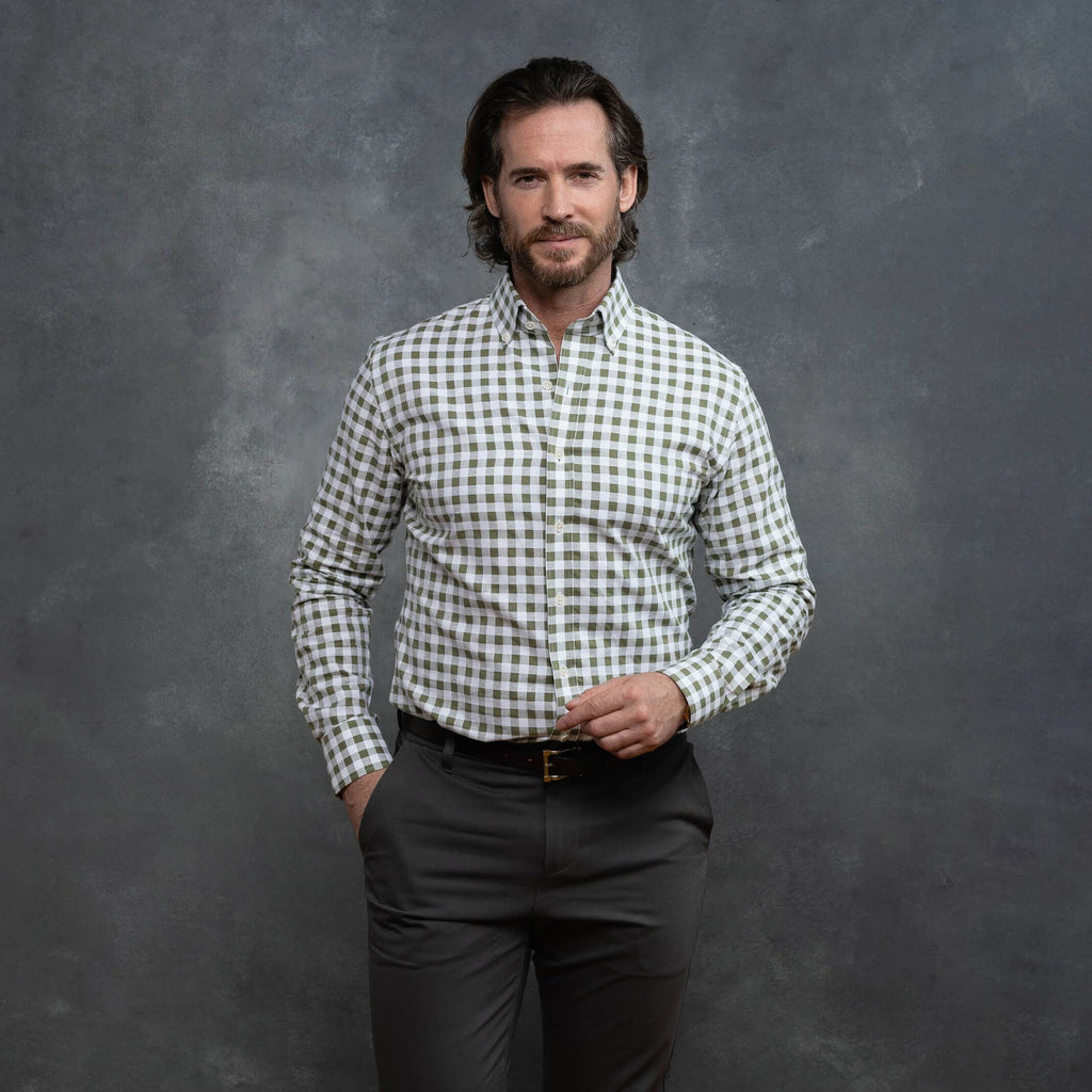The Dusty Olive Coleman Cotton Linen Gingham Casual Shirt Casual Shirt- Ledbury