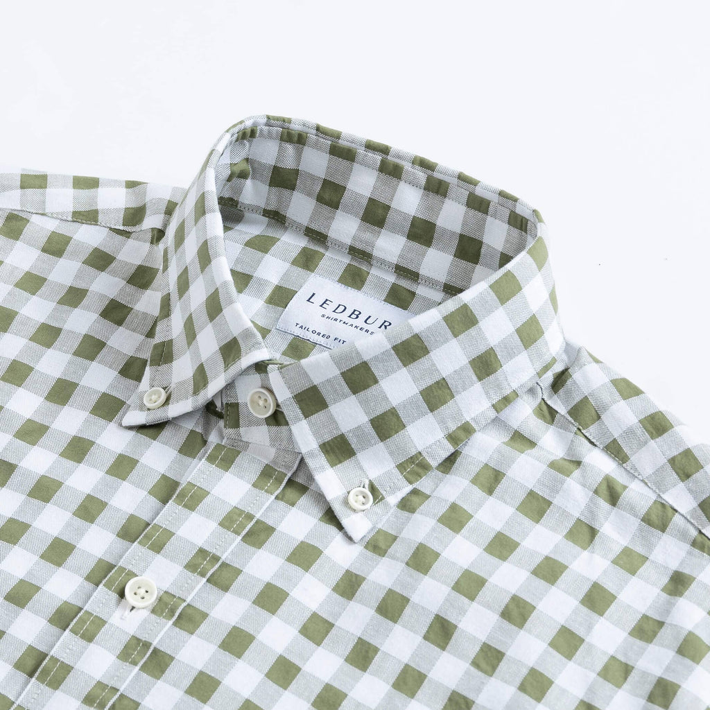The Dusty Olive Coleman Cotton Linen Gingham Custom Shirt Custom Casual Shirt- Ledbury