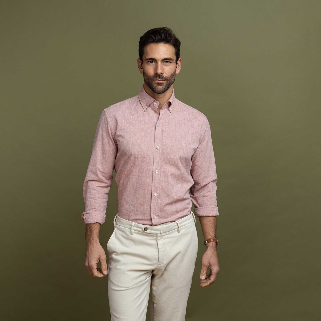 The Washed Red Cormac Cotton Linen Dobby Dot Casual Shirt Casual Shirt- Ledbury