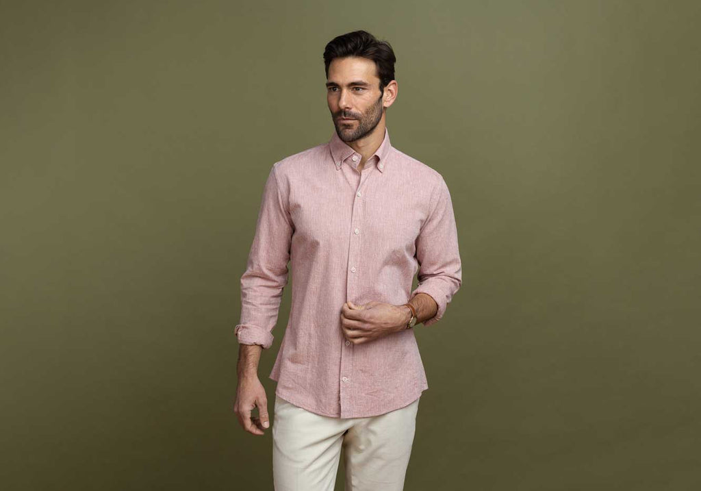 The Washed Red Cormac Cotton Linen Dobby Dot Casual Shirt Casual Shirt- Ledbury