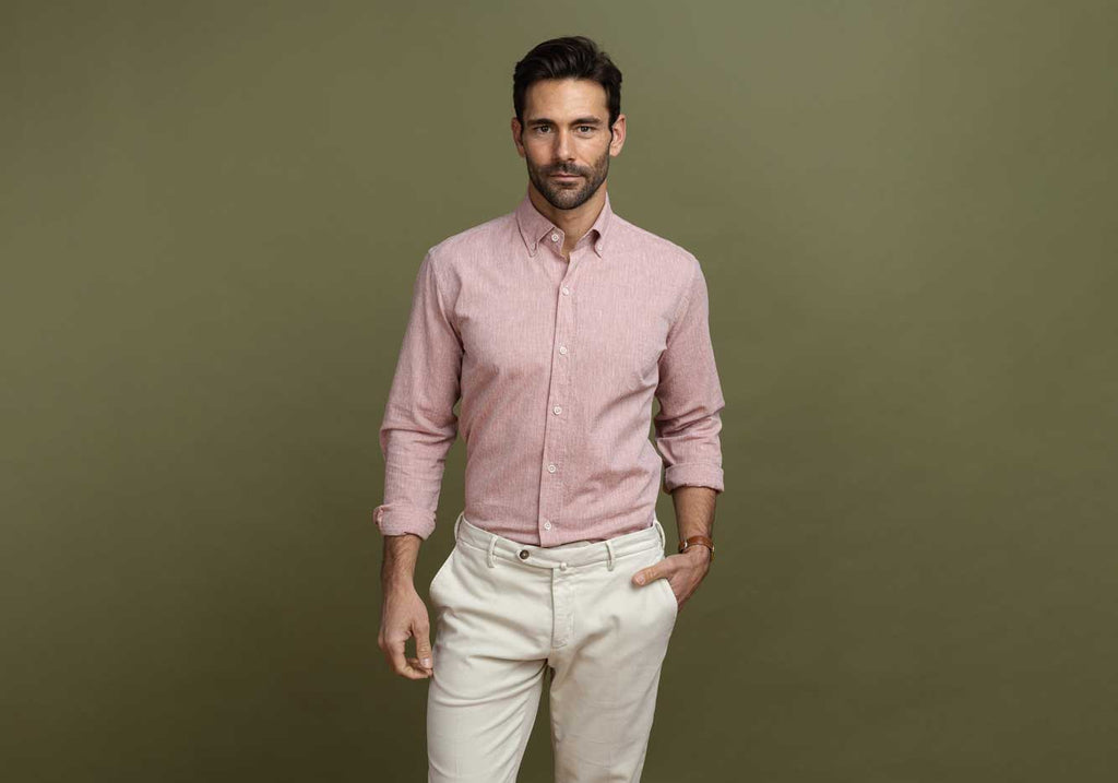 The Washed Red Cormac Cotton Linen Dobby Dot Casual Shirt Casual Shirt- Ledbury