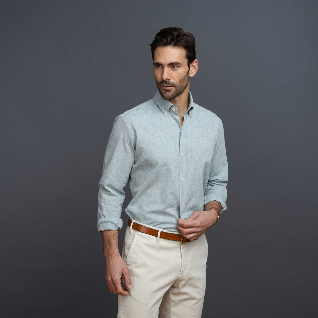 The SAGE Cormac Cotton Linen Dobby Dot Casual Shirt Casual Shirt- Ledbury