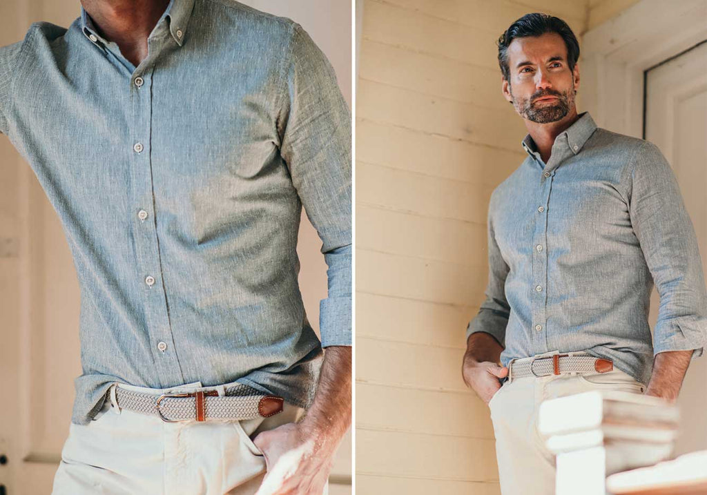 The SAGE Cormac Cotton Linen Dobby Dot Casual Shirt Casual Shirt- Ledbury