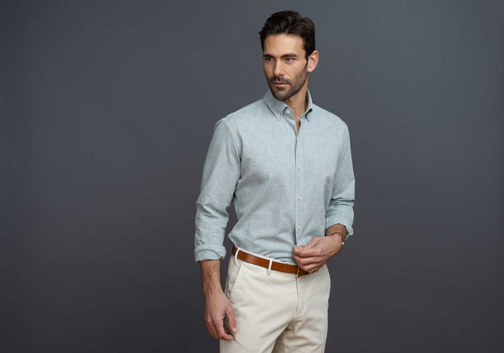 The SAGE Cormac Cotton Linen Dobby Dot Casual Shirt Casual Shirt- Ledbury