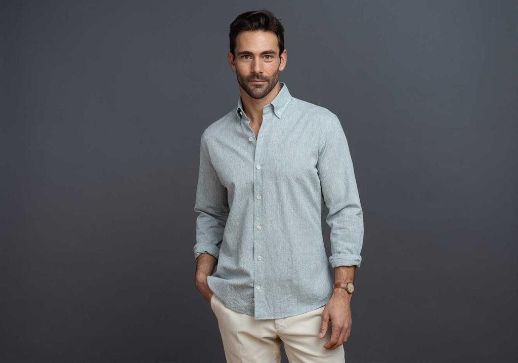 The SAGE Cormac Cotton Linen Dobby Dot Casual Shirt Casual Shirt- Ledbury