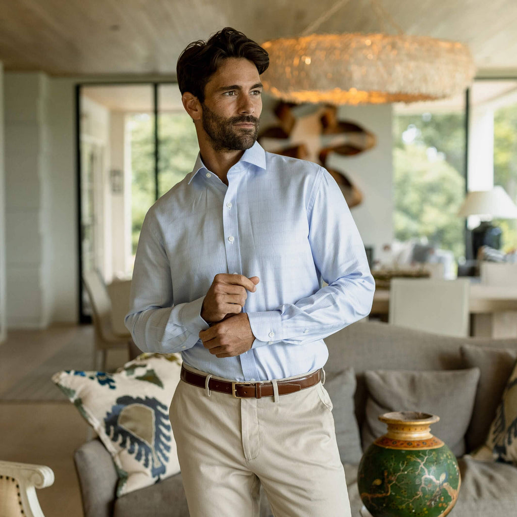 The Lavender Danvers Windowpane Dress Shirt Dress Shirt- Ledbury