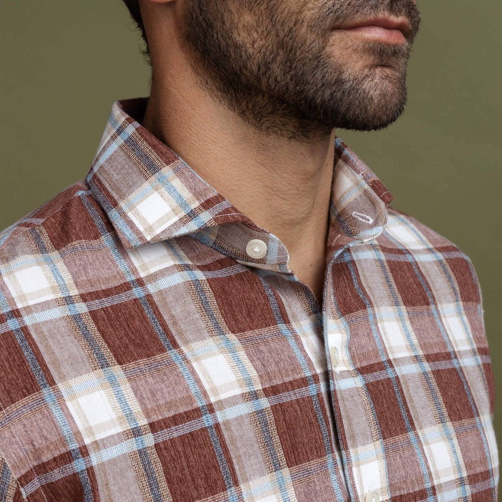 The Brick Red Dorset Plaid Custom Shirt Custom Casual Shirt- Ledbury