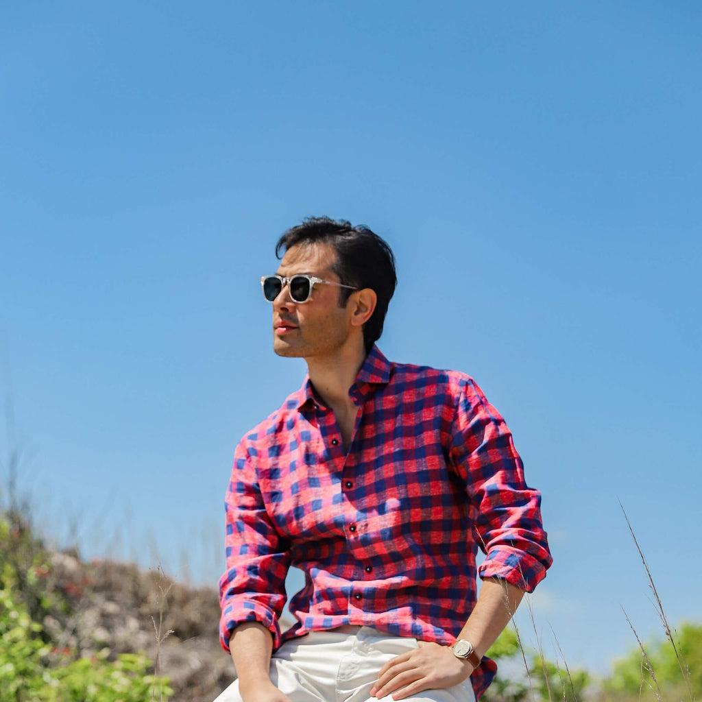 The Albini Frazier Linen Gingham Custom Shirt Custom Casual Shirt- Ledbury