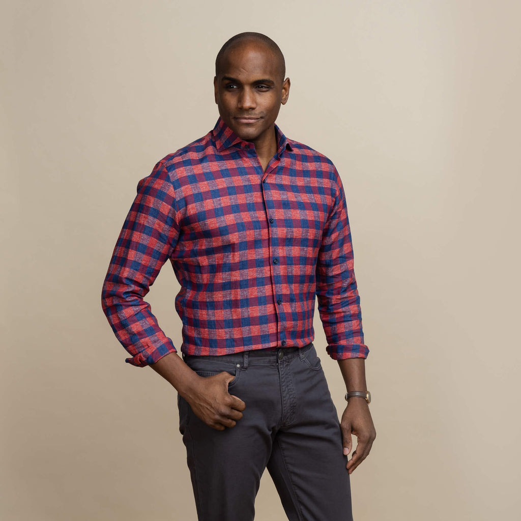 The Albini Frazier Linen Gingham Custom Shirt Custom Casual Shirt- Ledbury