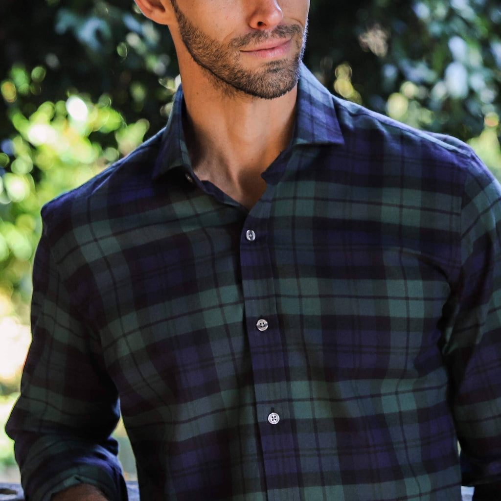 The Navy Gibbs Flannel Custom Shirt Custom Casual Shirt- Ledbury