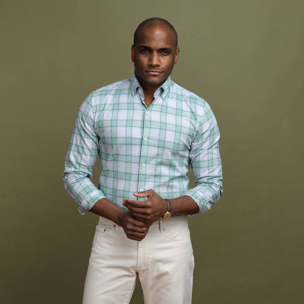 The Seafoam Granby Check Custom Shirt Custom Casual Shirt- Ledbury