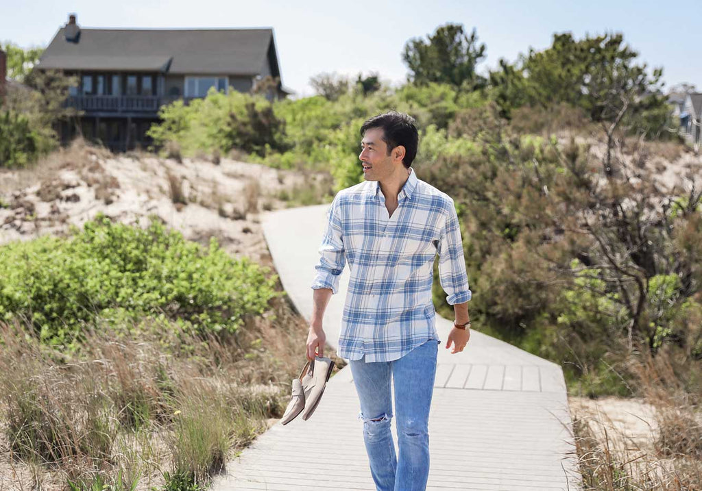 The Blue Fog Hartley Linen Plaid Custom Shirt Custom Casual Shirt- Ledbury