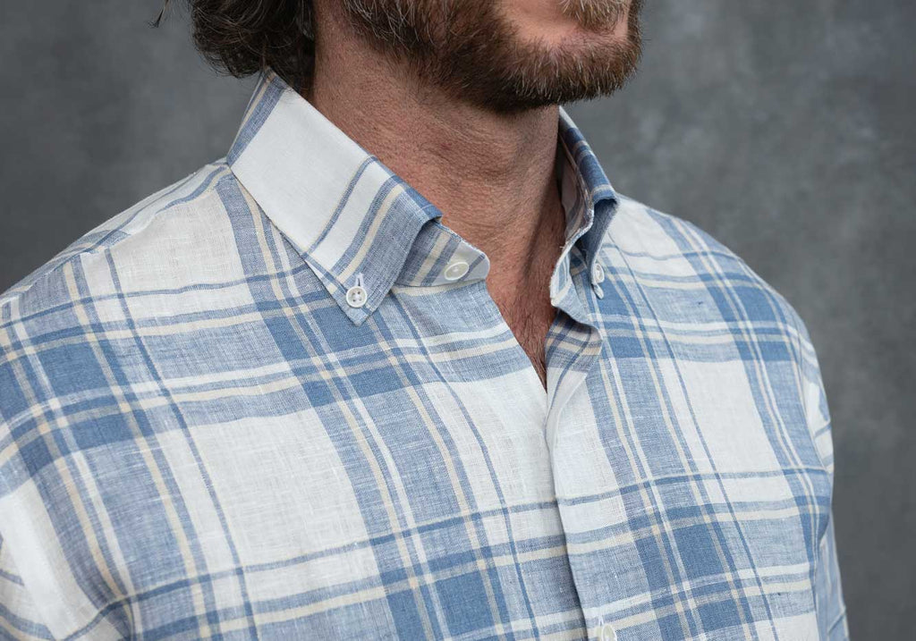 The Blue Fog Hartley Linen Plaid Custom Shirt Custom Casual Shirt- Ledbury