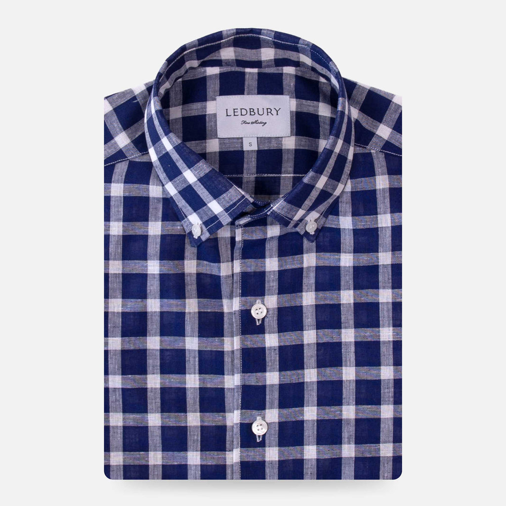 The Navy Blue Hillcrest Cotton Linen Windowpane Casual Shirt Casual Shirt- Ledbury