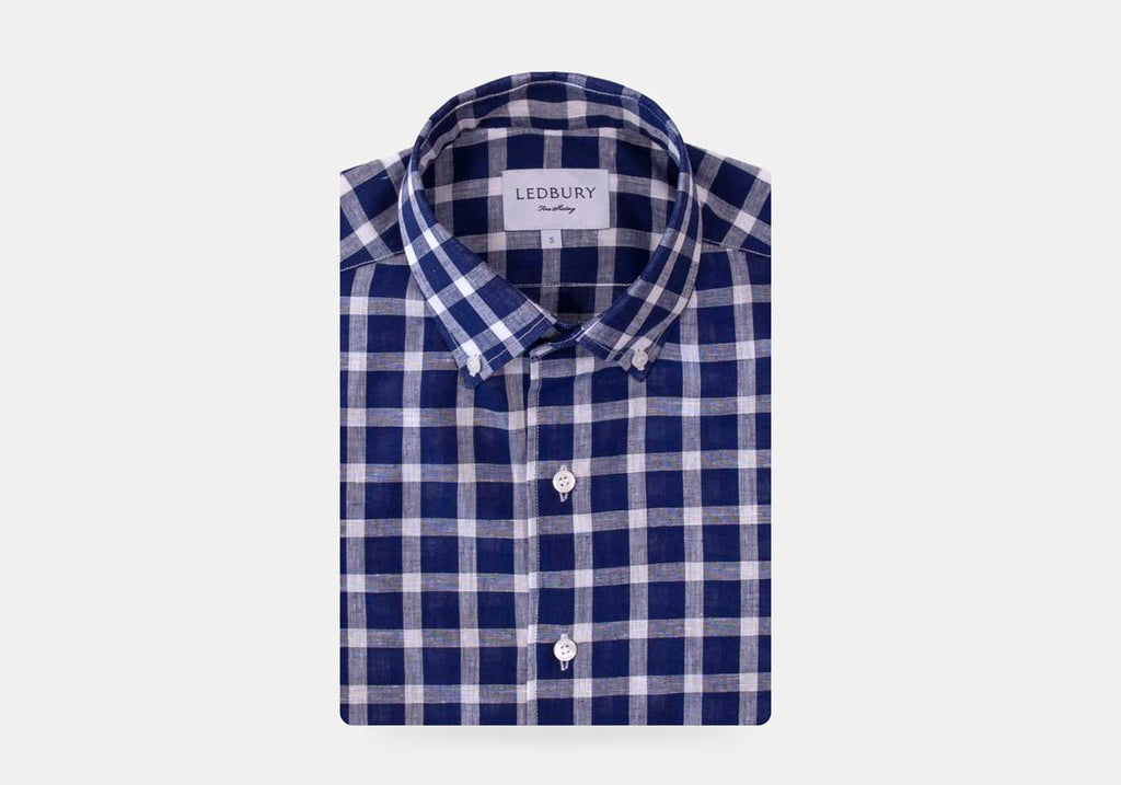 The Navy Blue Hillcrest Cotton Linen Windowpane Casual Shirt Casual Shirt- Ledbury