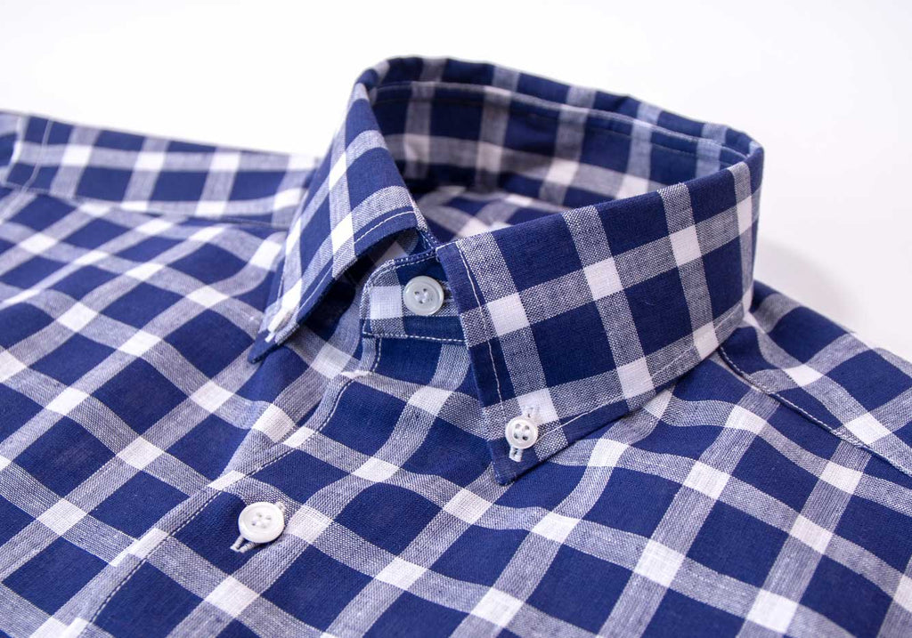 The Navy Blue Hillcrest Cotton Linen Windowpane Casual Shirt Casual Shirt- Ledbury