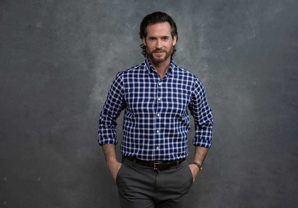 The Navy Blue Hillcrest Cotton Linen Windowpane Casual Shirt Casual Shirt- Ledbury