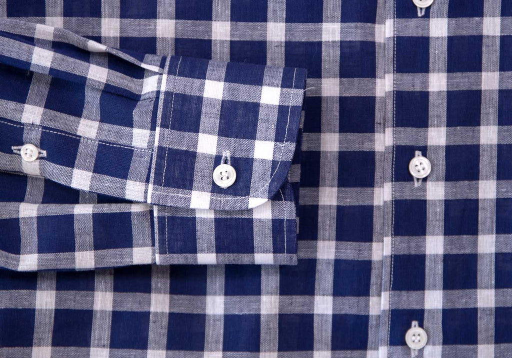 The Navy Blue Hillcrest Cotton Linen Windowpane Casual Shirt Casual Shirt- Ledbury