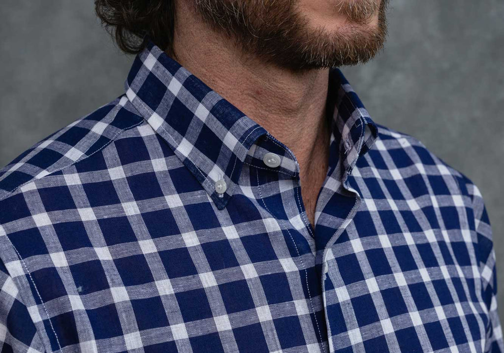 The Navy Blue Hillcrest Cotton Linen Windowpane Casual Shirt Casual Shirt- Ledbury