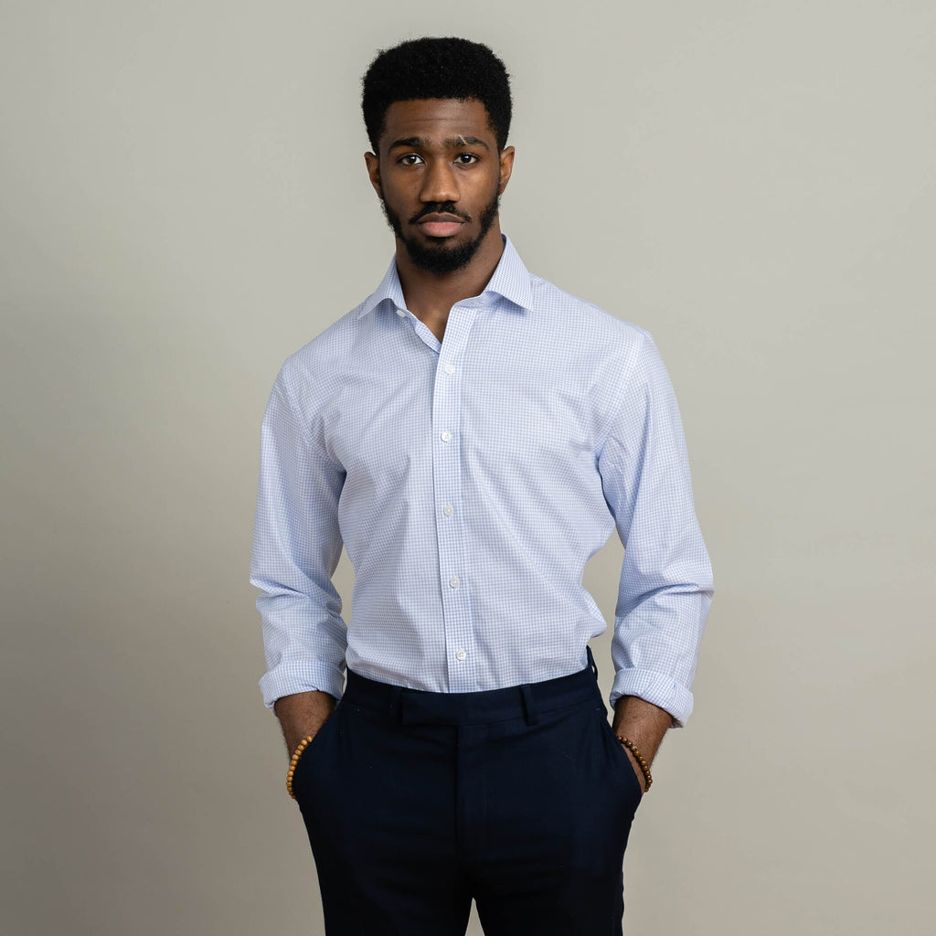 The Blue Kent Gingham Custom Shirt Custom Dress Shirt- Ledbury