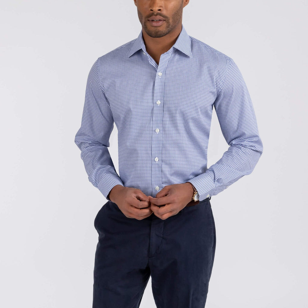 The Navy Kent Gingham Custom Shirt Custom Dress Shirt- Ledbury