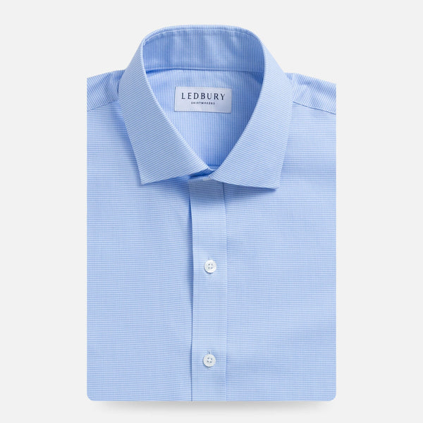 Light blue micro gingham dress shirt flat lay - Kent micro-twill custom fit