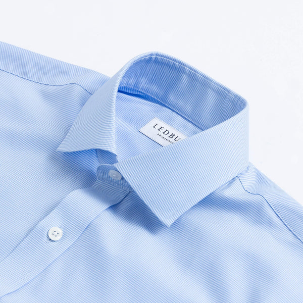 Light blue dress shirt collar with micro gingham - Kent micro-twill detail