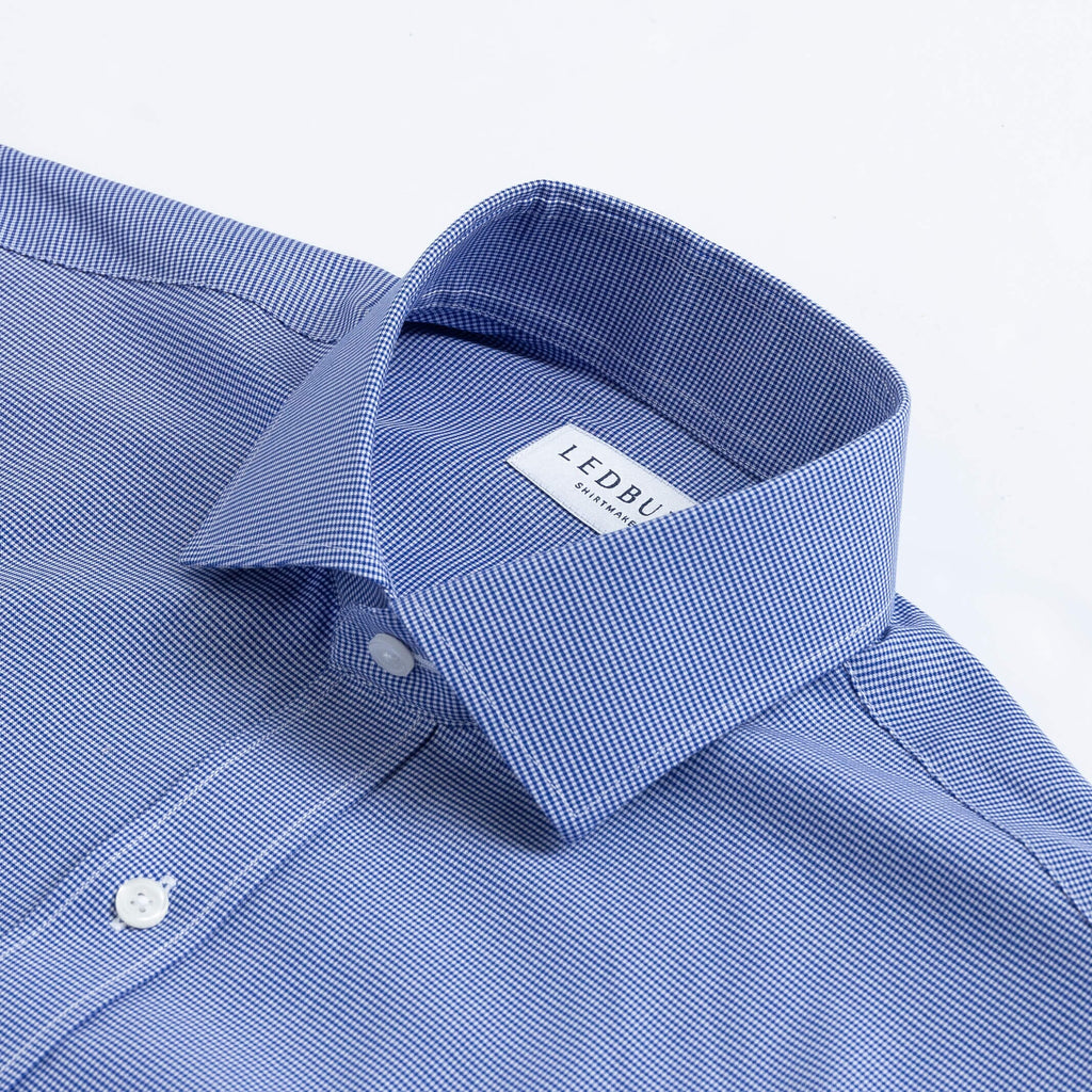 The Deep Blue Kent Micro Gingham Custom Shirt Custom Dress Shirt- Ledbury