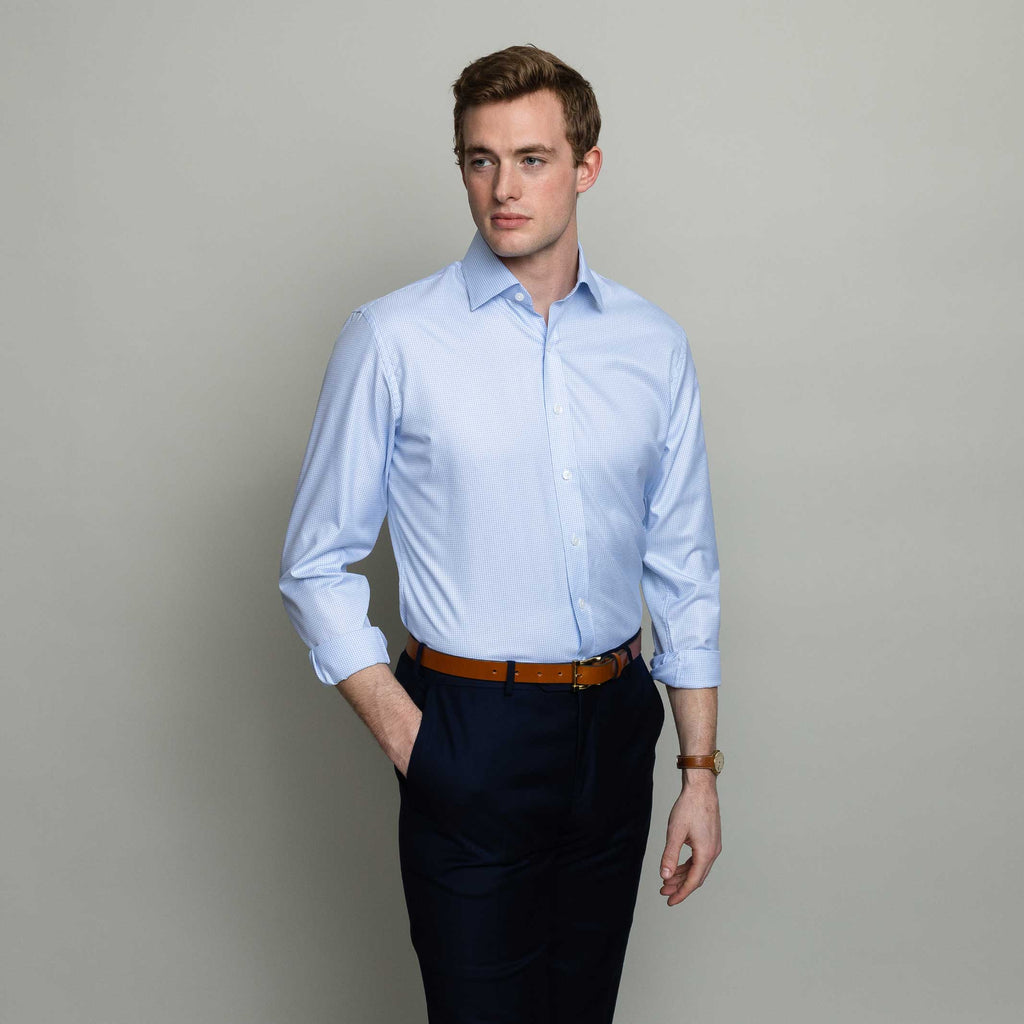 The Light Blue Kilby Non Iron Gingham Custom Shirt Custom Dress Shirt- Ledbury