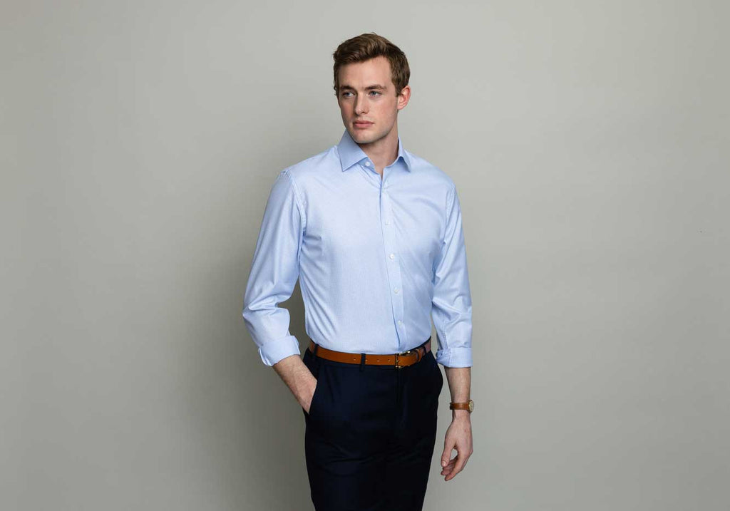 The Light Blue Kilby Non Iron Gingham Custom Shirt Custom Dress Shirt- Ledbury