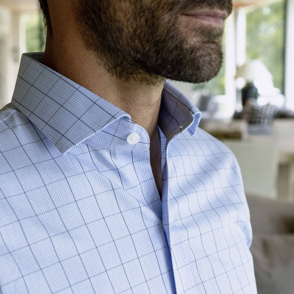 The Blue Lanvale Windowpane  Dress Shirt Dress Shirt- Ledbury