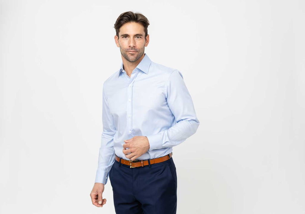 The Light Blue Stewart Twill Custom Shirt Custom Casual Shirt- Ledbury