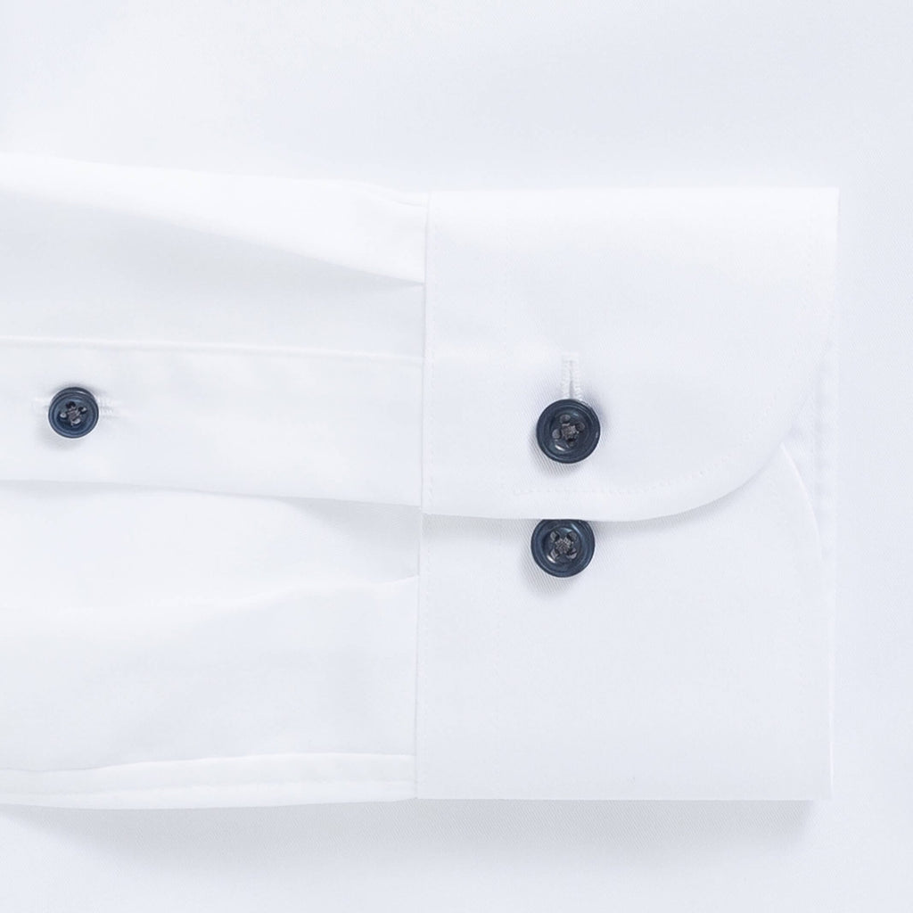 The White Madison Fine Twill with Navy Buttons Custom Shirt Custom Dress Shirt- Ledbury