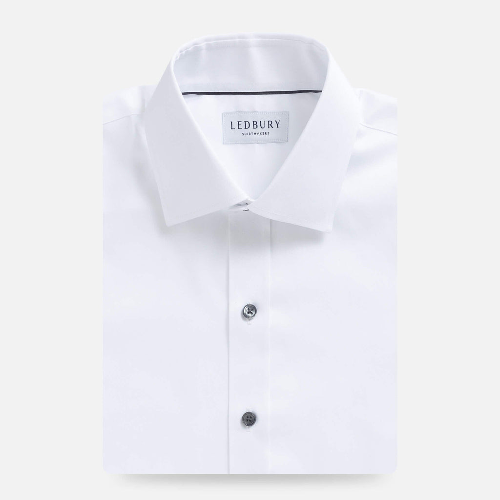 The White Madison Fine Twill with Smoke Buttons Custom Shirt Custom Dress Shirt- Ledbury