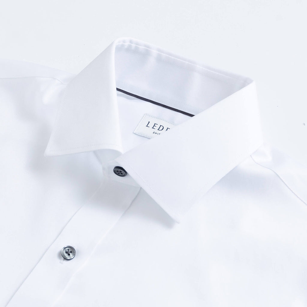 The White Madison Fine Twill with Smoke Buttons Custom Shirt Custom Dress Shirt- Ledbury