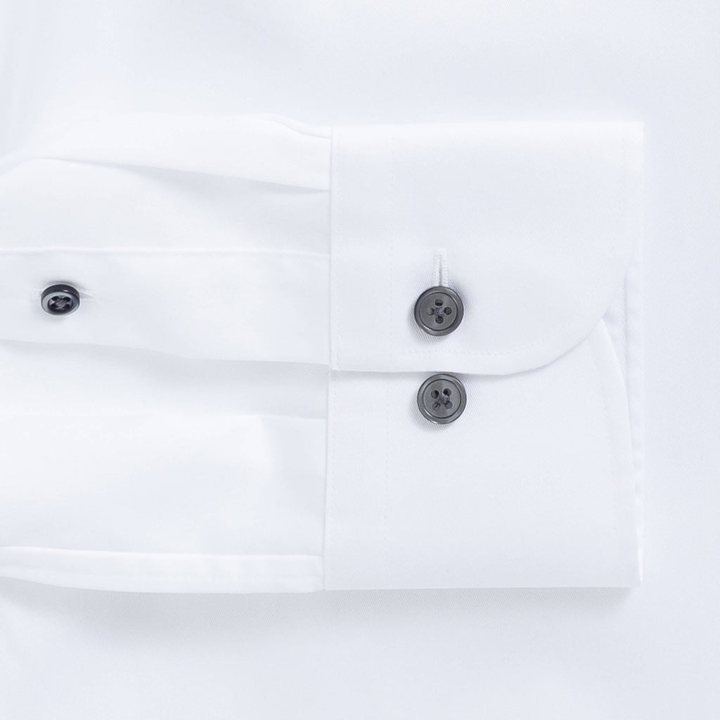 The White Madison Fine Twill with Smoke Buttons Custom Shirt Custom Dress Shirt- Ledbury