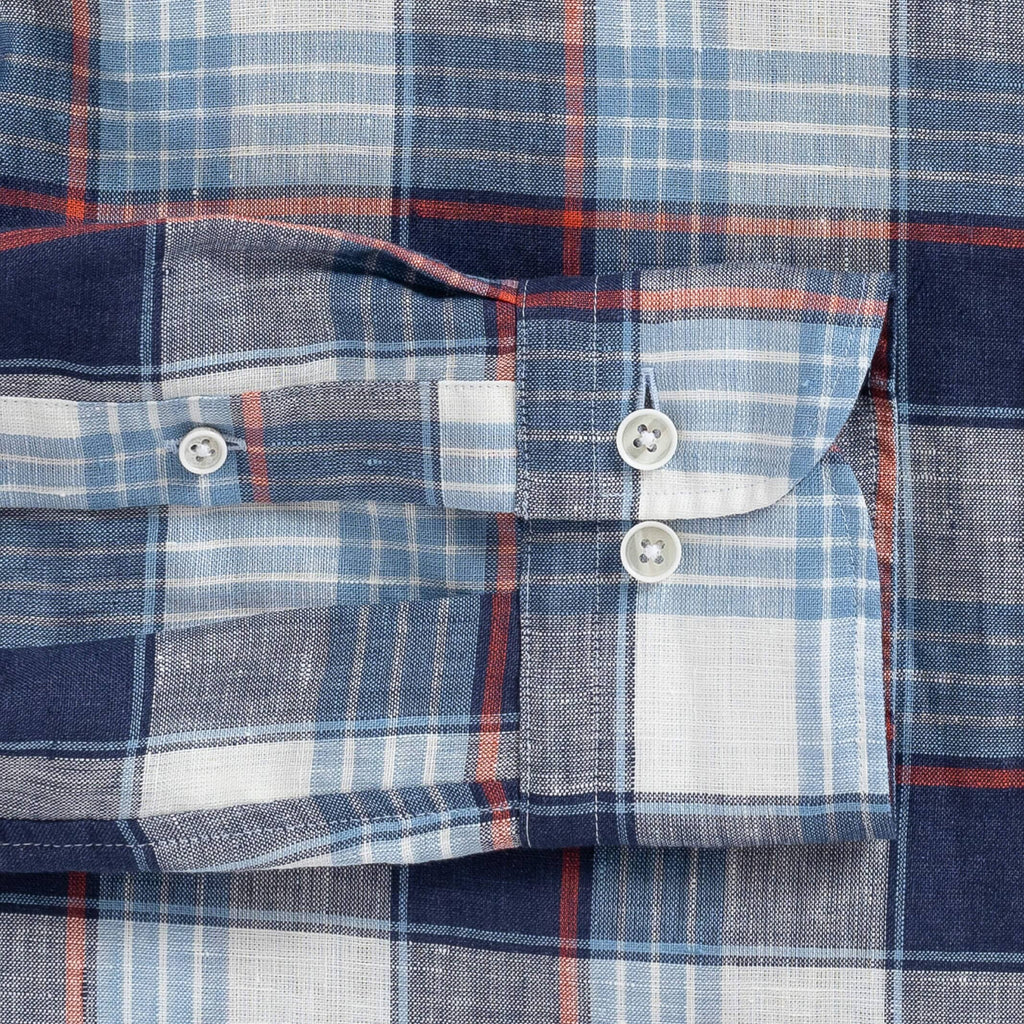 The Cadet Blue Okemo Plaid Linen Custom Shirt Custom Casual Shirt- Ledbury