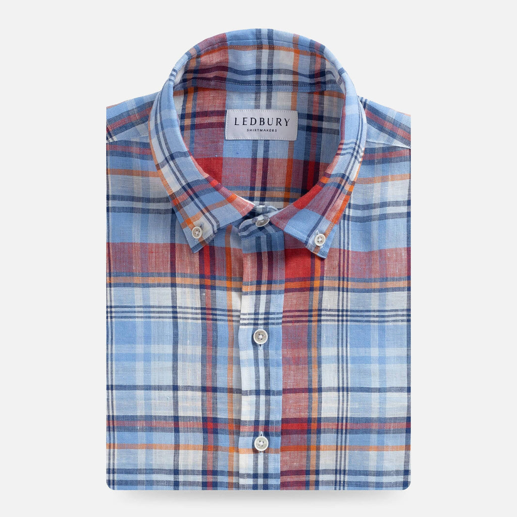 The Blue Petersham Plaid Linen Custom Shirt Custom Casual Shirt- Ledbury