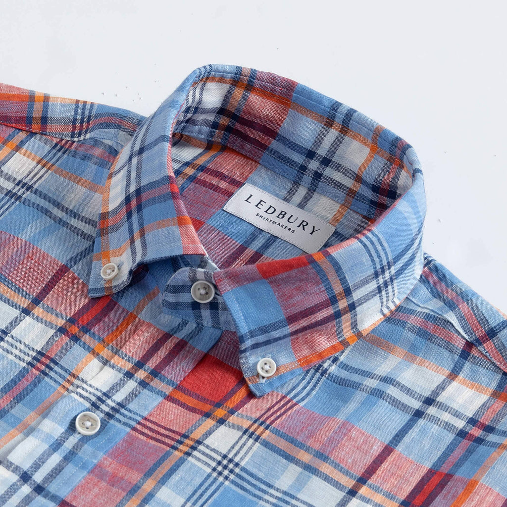 The Blue Petersham Plaid Linen Custom Shirt Custom Casual Shirt- Ledbury