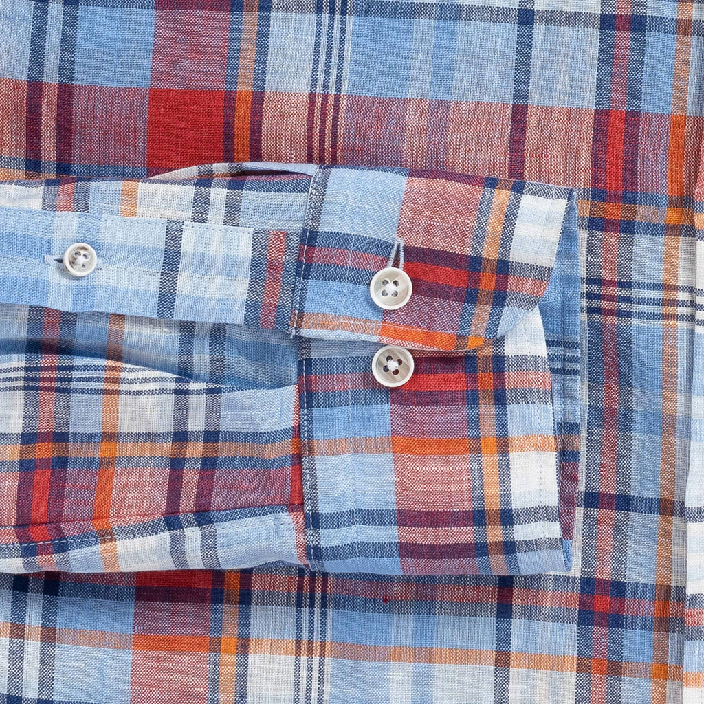 The Blue Petersham Plaid Linen Custom Shirt Custom Casual Shirt- Ledbury