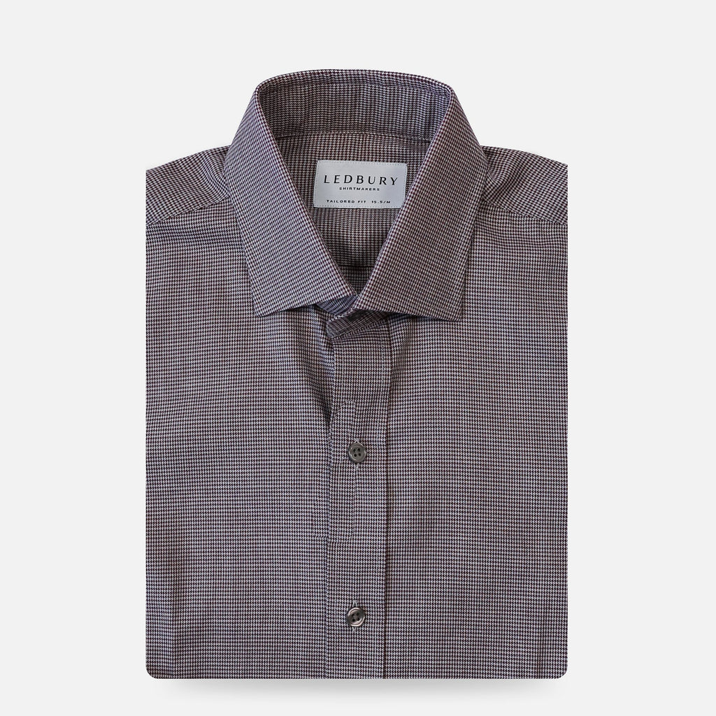 The Burgundy Pinecrest Houndstooth Dress Shirt Dress Shirt- Ledbury