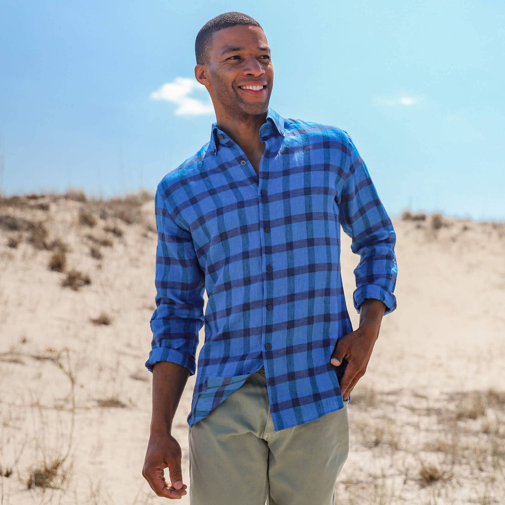 The Sapphire Reardon Linen Check Custom Shirt Custom Casual Shirt- Ledbury