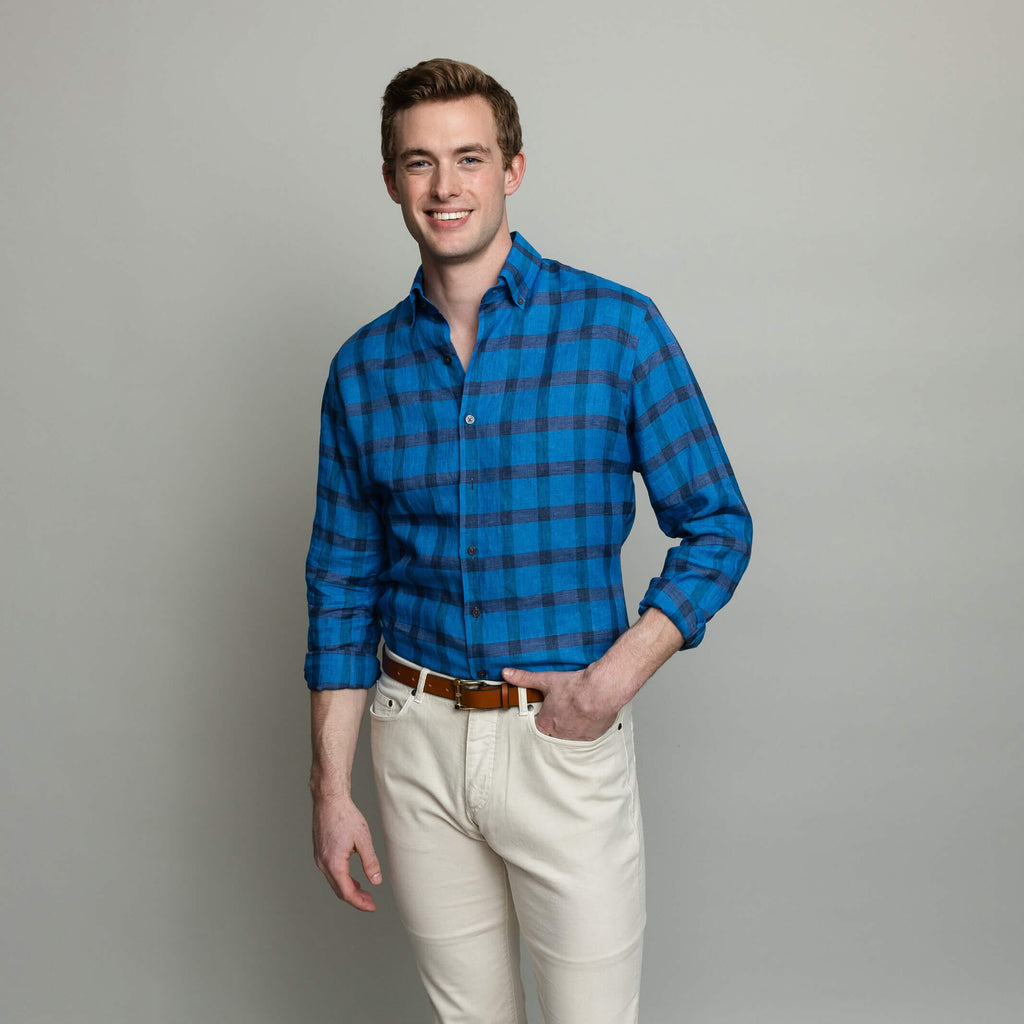 The Sapphire Reardon Linen Check Custom Shirt Custom Casual Shirt- Ledbury