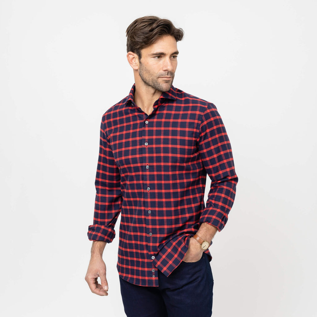 The Red Norwich Brushed Twill Custom Shirt Custom Casual Shirt- Ledbury