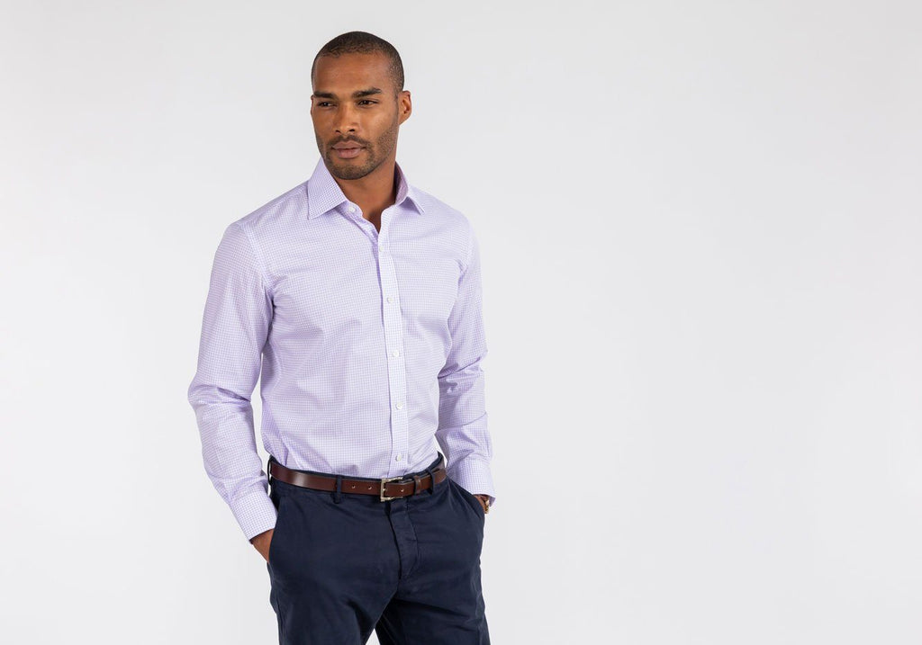 The Lavender Reed Check Dress Shirt Dress Shirt- Ledbury
